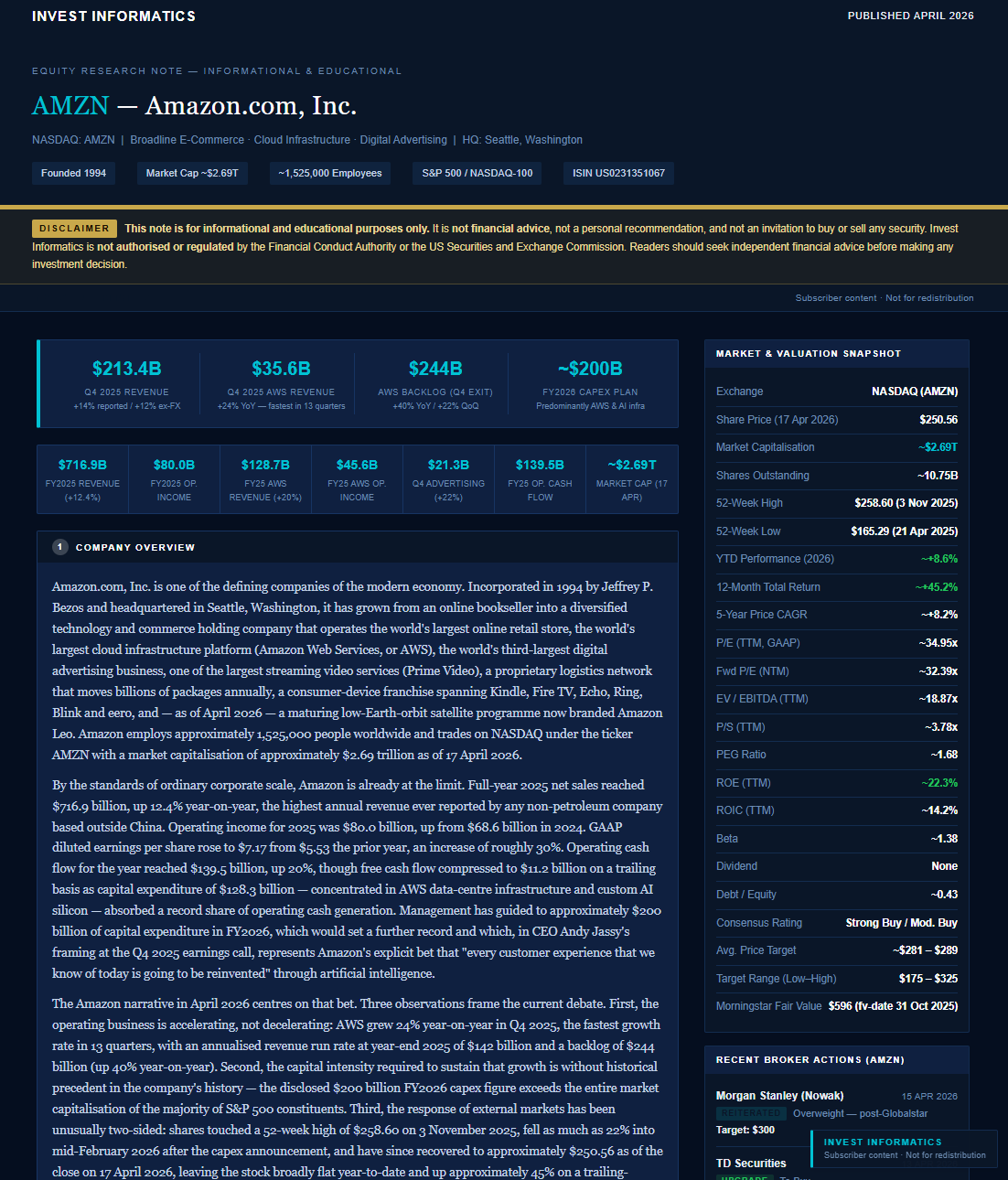Preview of the Amazon.com research note - e-commerce, AWS cloud, and advertising