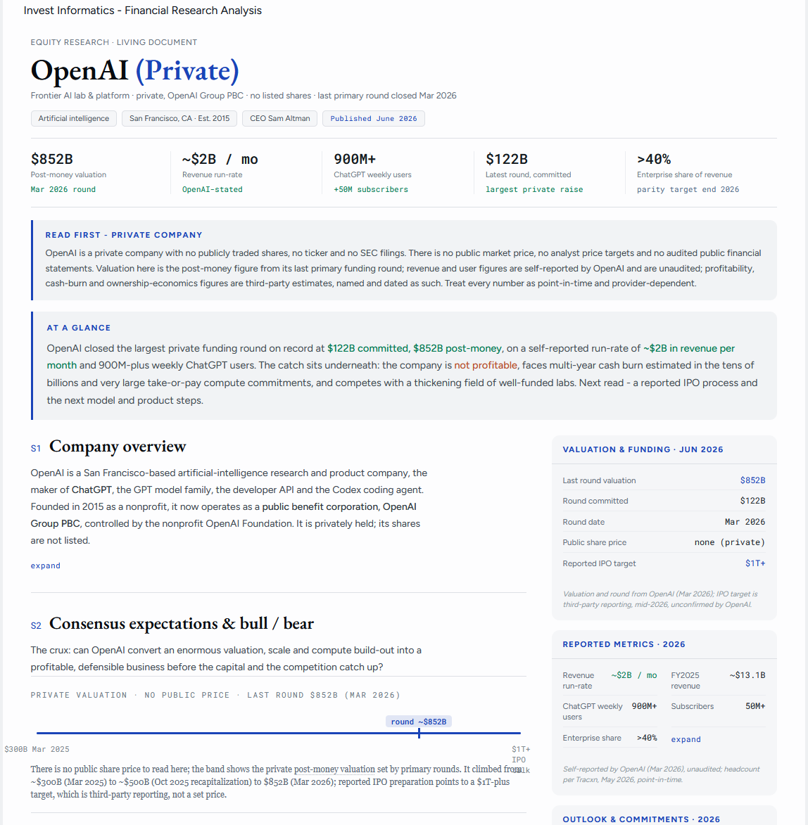 Preview of the OpenAI private company research note, free to read in full
